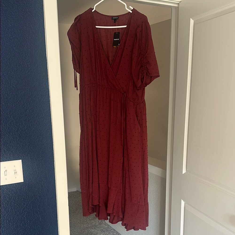 Torrid Red Ruched Tiered Midi Sundress